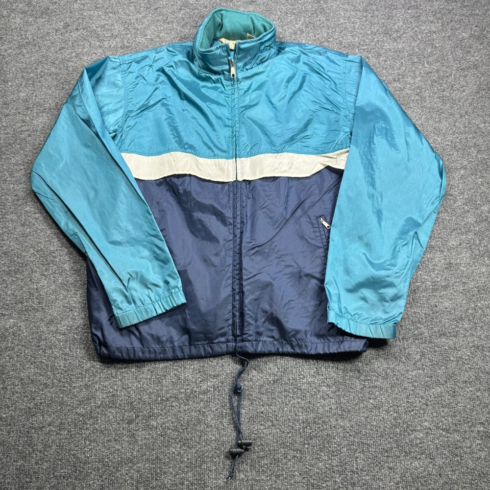 LL Bean Windbreaker Mens Large Teal Blue Colorblock Full Zip Jacket